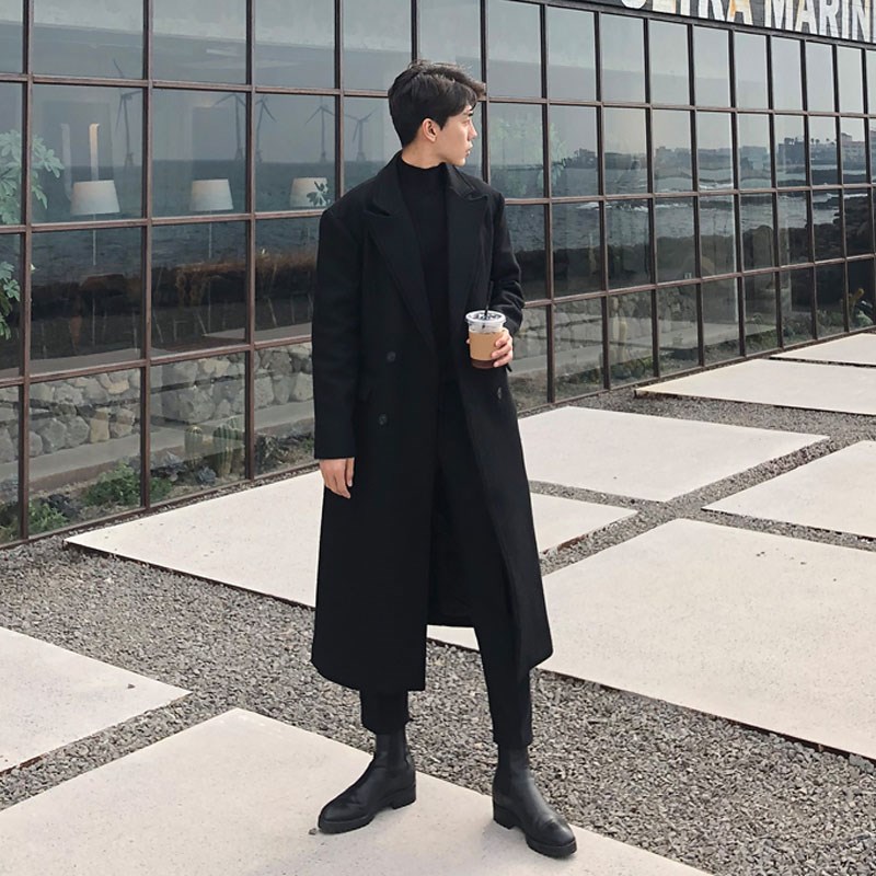 秋冬季加厚毛呢大衣中长款韩版潮流风衣双面羊绒风衣呢子外套潮男