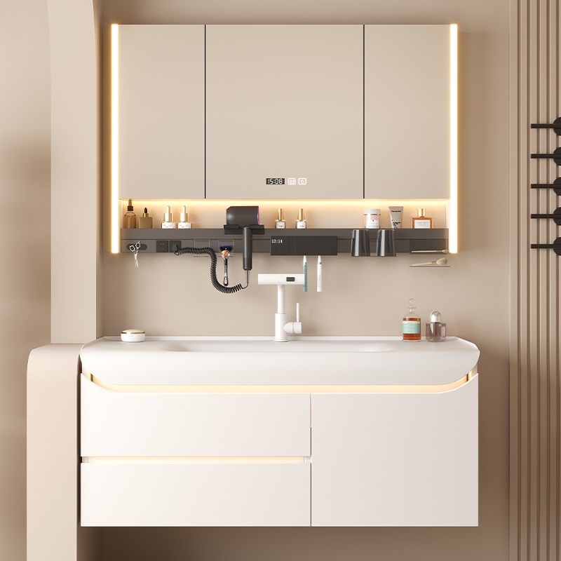智能圆弧实木浴室柜组合小户型卫生间洗脸洗手肤感一体盆洗漱台