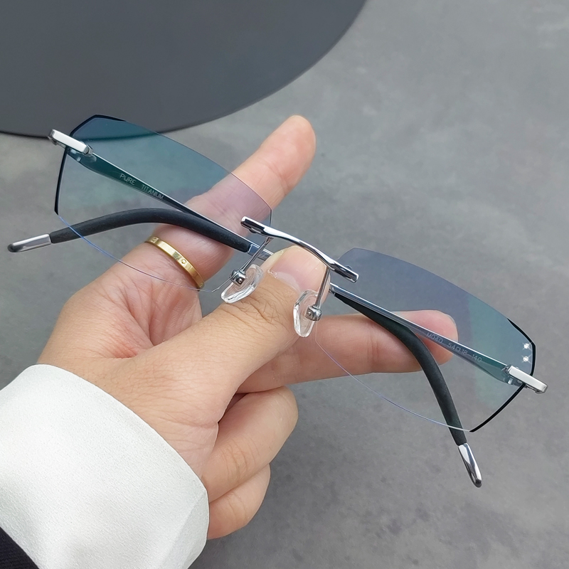 配眼镜男纯钛近视散光超轻镶黑线斯文G败类无框防蓝光变色眼睛架