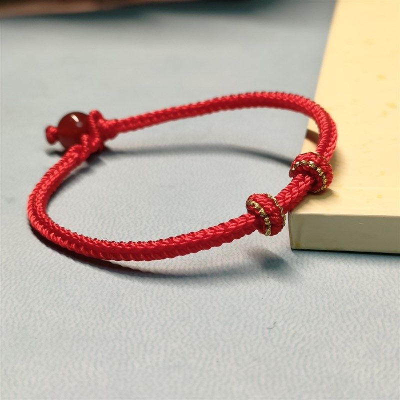 兔年手工编织可穿珠红绳手链女本命年串珠配饰手链diy男情侣手链