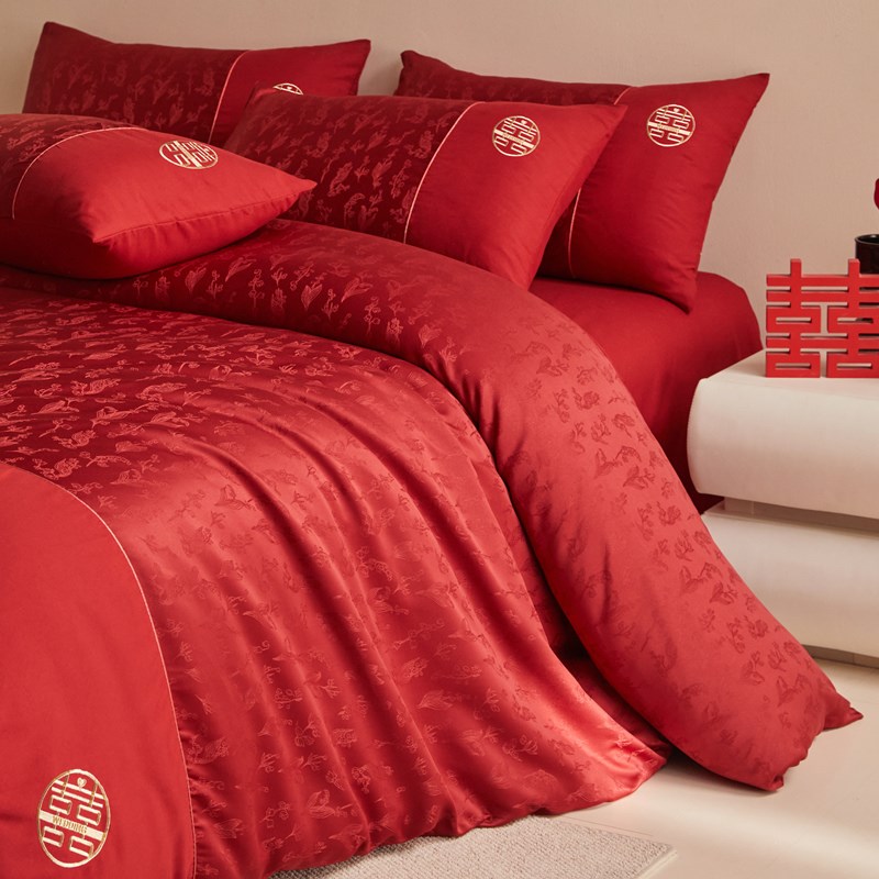 高档提花结婚床上四件套婚庆红色喜庆被套新婚房喜被床单陪嫁床品