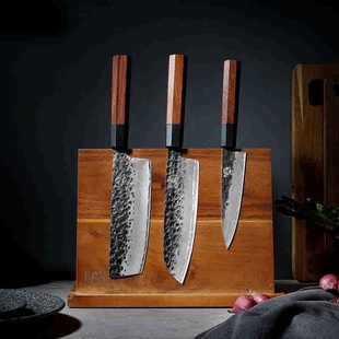 日本三本盛磁力吸附多功能实木防菌防霉刀架家用厨房刀座强磁性