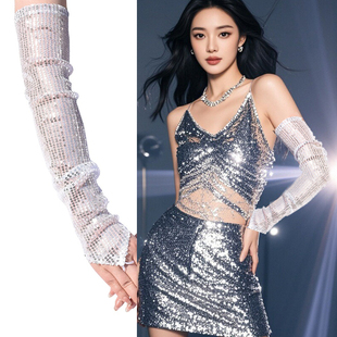 勾指亮片反光银色手套1920s复古舞会盖茨比服饰长款拉丁舞手套