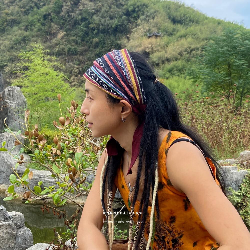 嬉皮发带民族风部落条纹波西米亚发箍女可调节发饰男复古宽边头巾