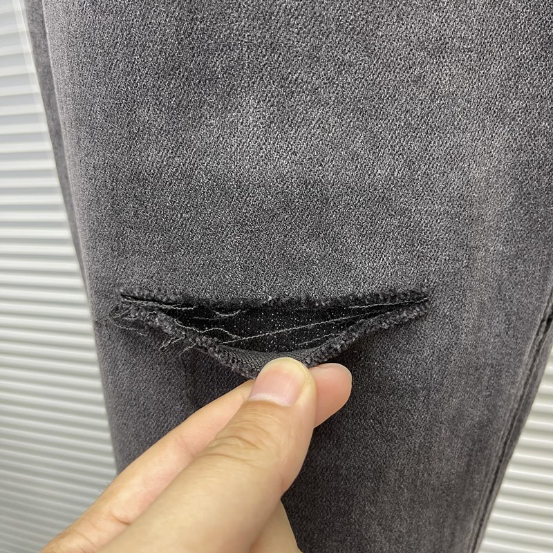 高品质个性水洗做旧灰黑修身牛仔裤男士H小脚破洞修补程式长裤潮