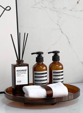 现代简约洗手间摆件套p装样板房卫浴软装展厅装饰圆形托盘香薰组