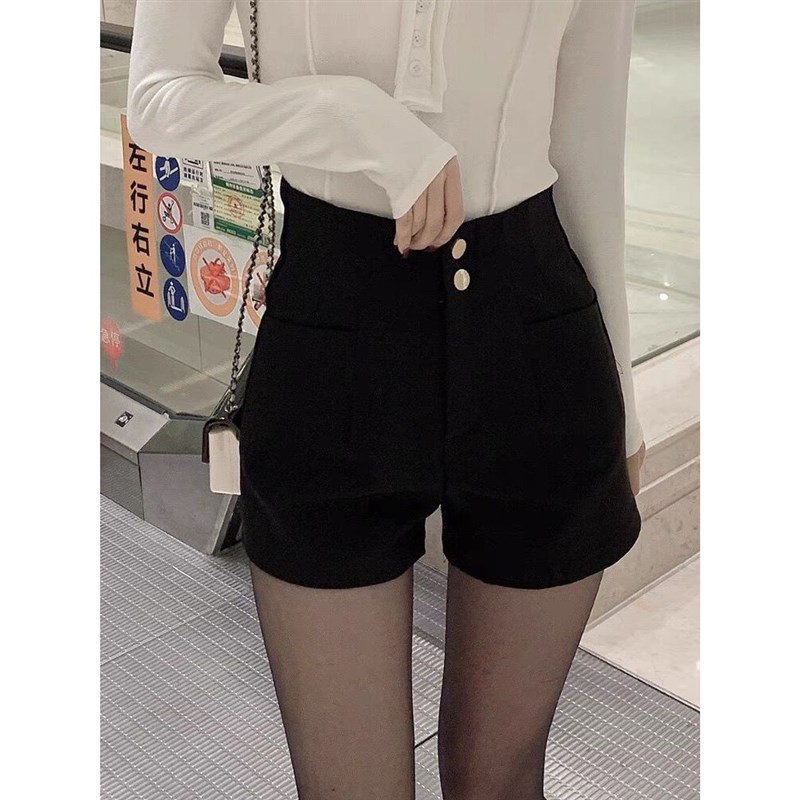 加绒新款秋冬外穿弹力短s裤女高腰黑色显瘦百搭A字西装外穿靴裤潮
