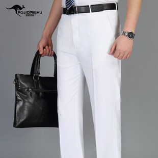 中老年男裤 高端2024夏季 高腰休闲裤 白色亚麻西裤 中年男士