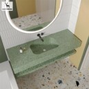 果绿色水磨石一体成型式 台盆洗脸盆洗手池洗漱台酒店民宿浴室水池