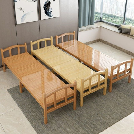 折叠床单人午休硬板实木床家用沙发两用竹子床出租房午睡竹床