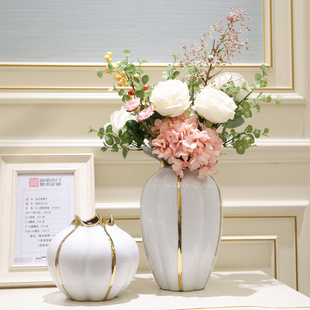 花瓶摆件轻奢高档客厅高级感插花餐桌卧室玄关白色陶瓷装 欧式 饰品