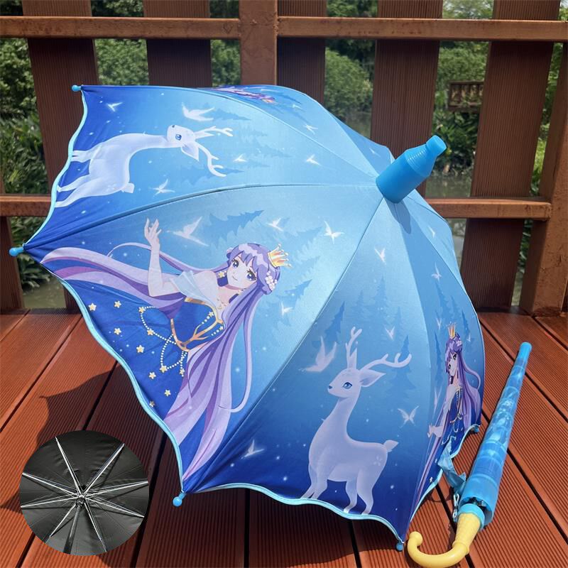 新款儿童雨伞女孩小p学生长柄轻便黑胶防晒卡通可爱轻便公主伞