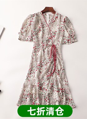 405599 夏连衣裙 深圳女印花长款五分袖V领