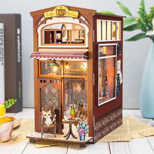 diy小屋咖啡馆房子立体拼装书立建筑模型解压玩具创意生日礼物女