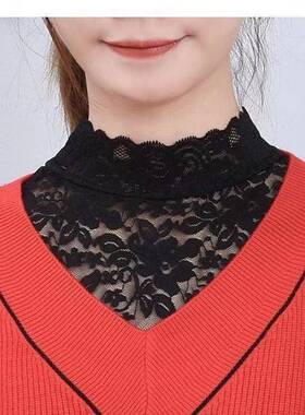 20女23假领子百搭黑弹力套URU头蕾丝领底假秋冬搭毛衣装饰花打边