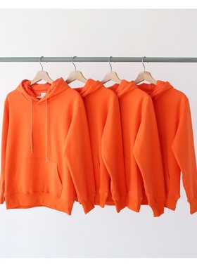 秋冬季新款不起球橘色橙色桔色加绒加厚G连帽卫衣男女bf风宽松潮