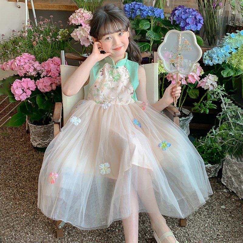 女童连衣裙夏季小女孩裙子2025新款公主裙儿童无袖纱裙表演出礼服