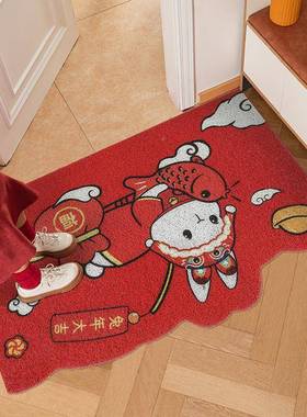 兔年入户门地垫年色2023b2VLwU8新2款防滑进门家用脚垫新子红丝圈