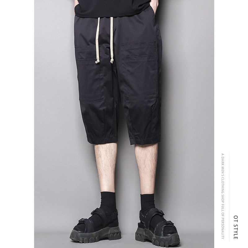 暗黑系解构拼接设计n感日系休闲百搭工装裤7七分裤短裤男士中裤潮