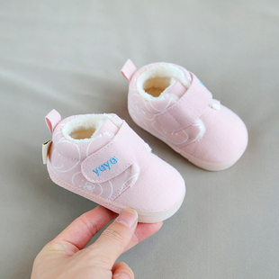 学步鞋女宝宝加厚棉鞋冬季0一1-2岁软底婴儿鞋加绒不掉鞋男童鞋子