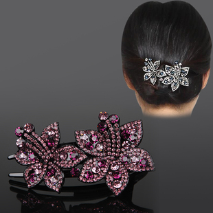 三齿鸭嘴夹盘发发夹顶夹抓夹大号后脑勺水钻头饰妈妈头.发花夹子