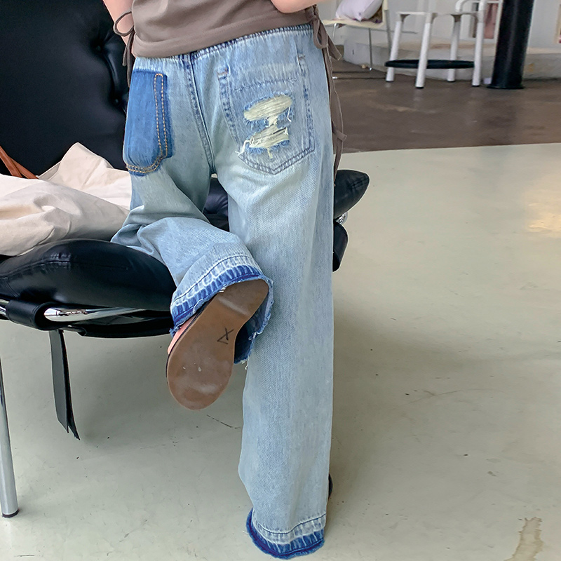 女童裤子夏装2023新款洋v派儿童牛仔裤夏季M薄款休闲裤小女孩潮宽