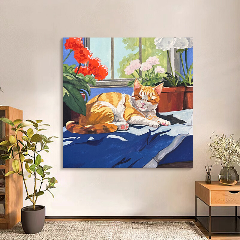 马蒂斯纯手绘客厅装饰画玄关猫咪挂画卧室花卉丙烯画书房抽象油画图片