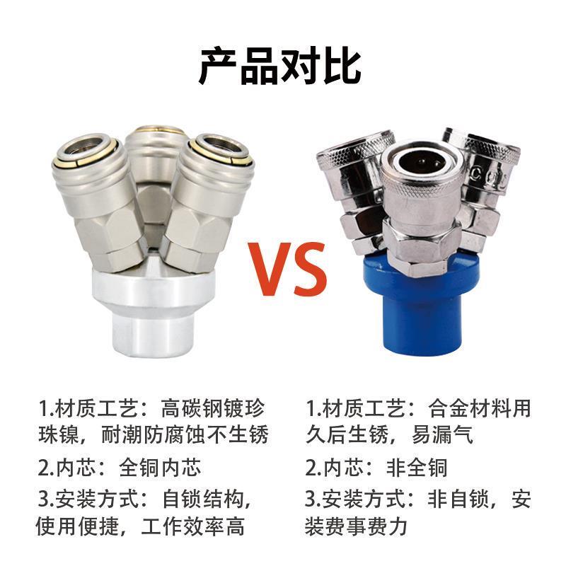 空压机三通接头气管接三通asc通自锁快速快接二圆三通4分头三叉二