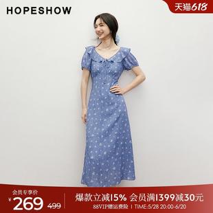 泡泡袖 红袖 女装 甜美娃娃领连衣裙2025夏季 收腰仿牛仔碎花裙 新款