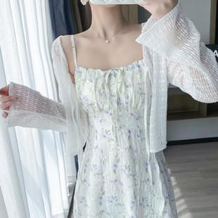 裙 碎花吊带连衣裙女夏季 法式 小个子长裙海边度假裙子开衫 两件套装