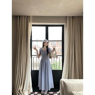 慕斯可可 EIA一尧 韩系v领连衣裙女夏气质甜美少女温柔风长裙