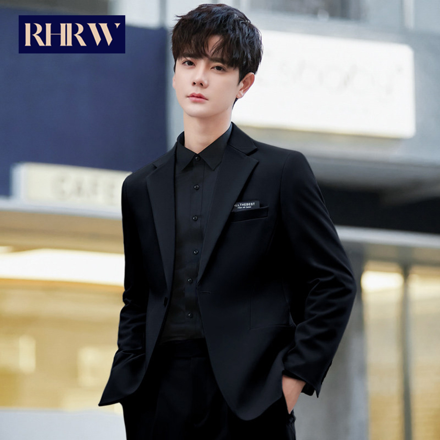 RHRW商务西装外套男2026春季新款韩版痞帅修身高级感黑色正装西服
