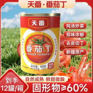 新疆天番番茄丁罐头中基西红柿块零添加家用做饭新鲜去皮西红柿