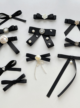 黑色蝴蝶结别针领结女装饰衬衫胸花2024年新款丝带小号裙胸针配饰