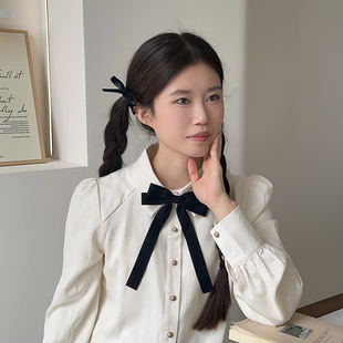jk装 黑色领结女衬衫 饰蝴蝶结高级感衬衣毛衣胸针配饰复古气质别针