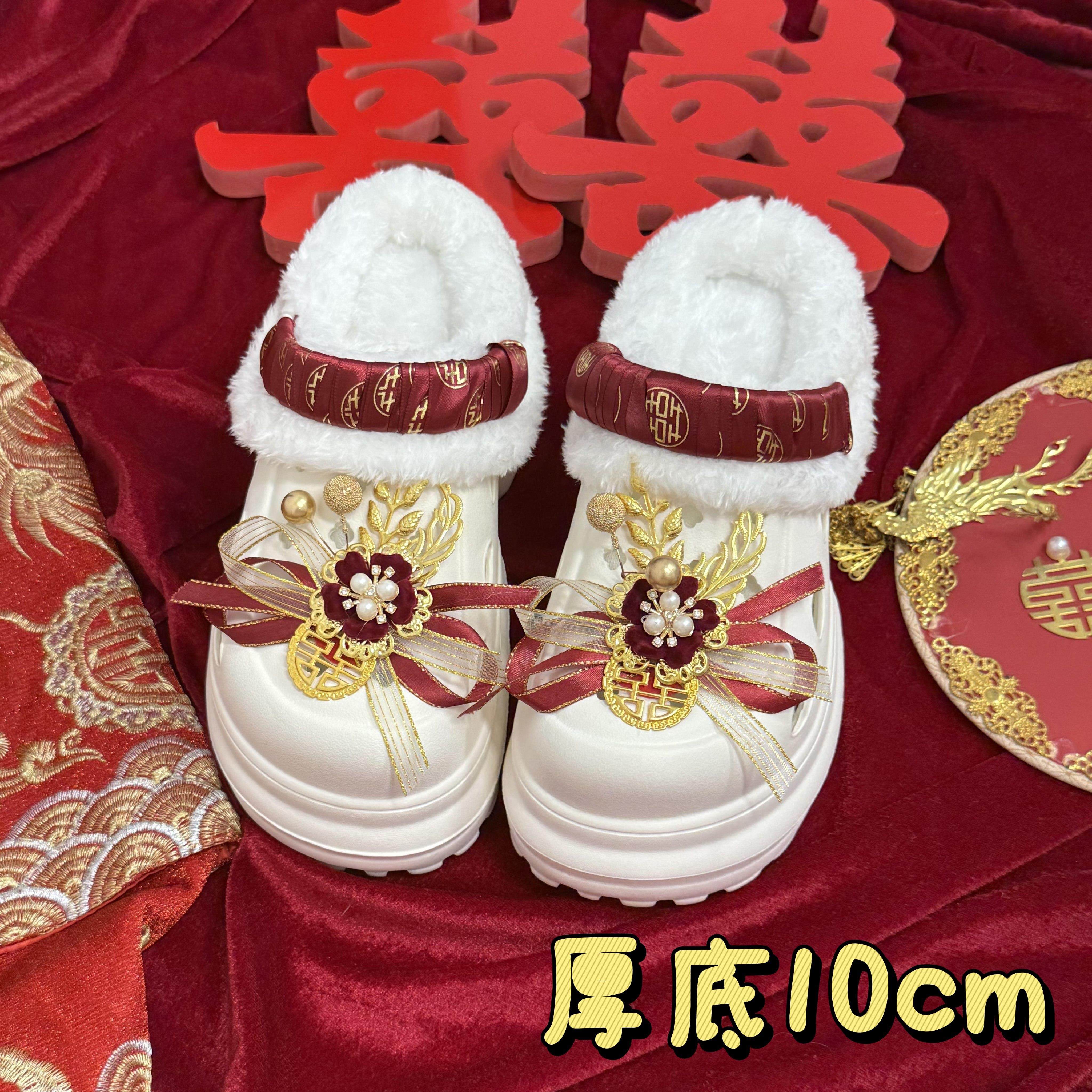 加绒厚底洞洞鞋婚纱神器10cm新娘晨袍敬酒服拖鞋秀禾旗袍红色婚鞋,女鞋,洞洞鞋,淘宝优惠券,粉丝福利购,淘宝优惠卷