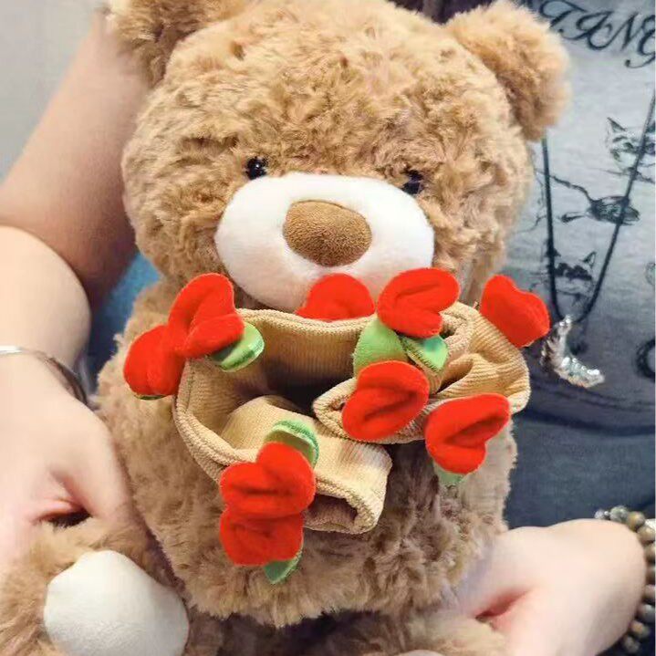 压床娃娃一对结婚可爱玫瑰小熊公仔抱花小熊玩偶情人节毛绒玩具