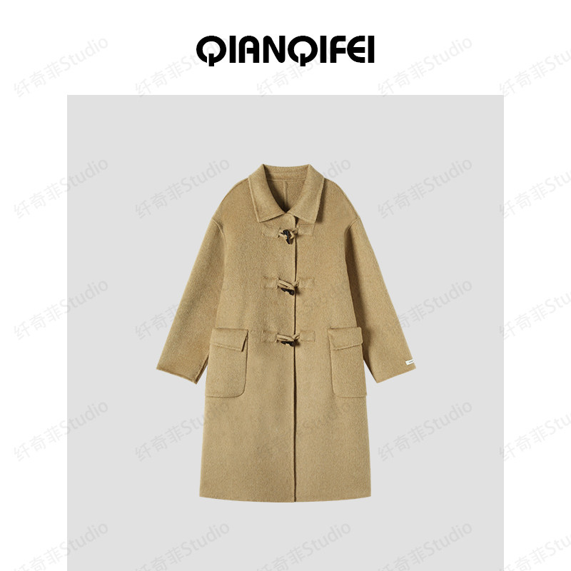 12.9F   新款日系牛角扣翻领气质双面大衣 23127