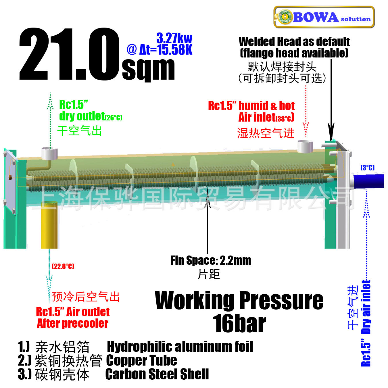 21m2冻干机换热器预冷湿热空气