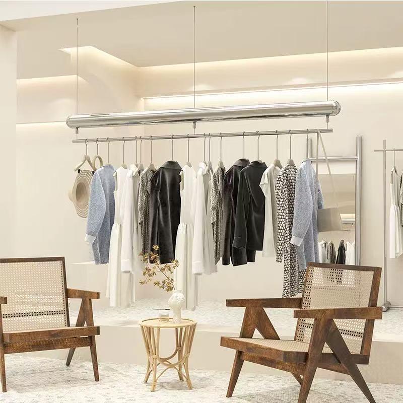 服装店陈列吊架不锈钢悬挂衣帽架女装店创意服装架专用吊顶展示架