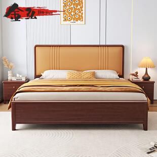 乌金色实木床现代简约1.8米双人床主卧软靠1.2米单人床1.5家用床