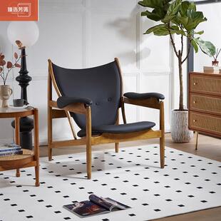 欧式实木酋长椅轻奢复古单人椅子客厅休闲椅阳台设计师中古沙发椅