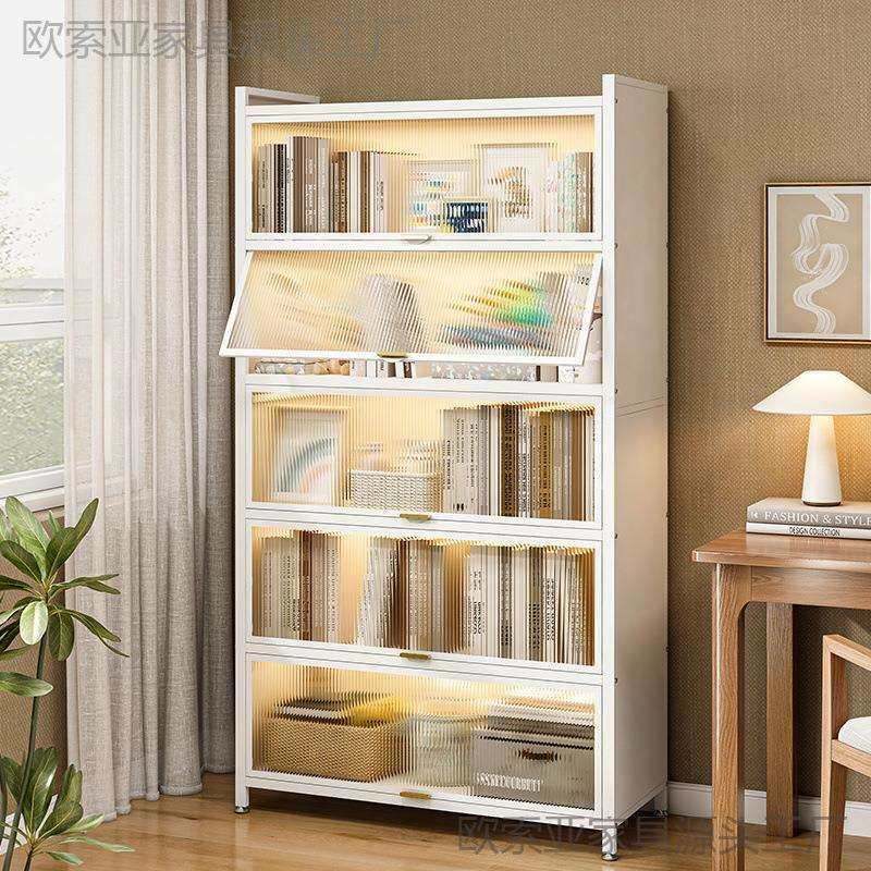 家用书柜钢制带门防尘落地多层书架小户型房间轻奢展示收纳储物柜
