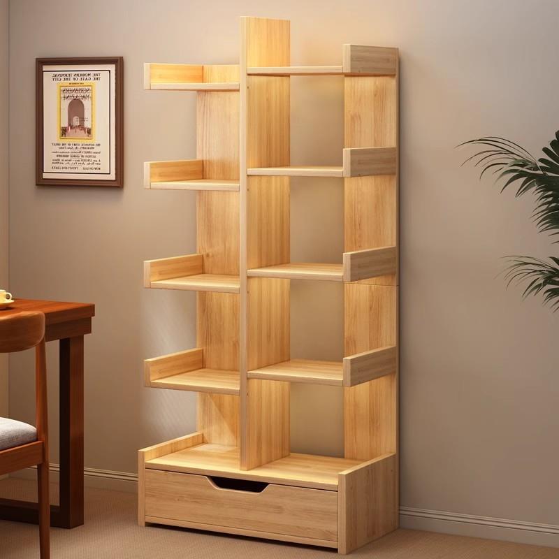 简易小书架落地置物架一体靠墙收纳架客厅办公展示架桌边储物窄柜