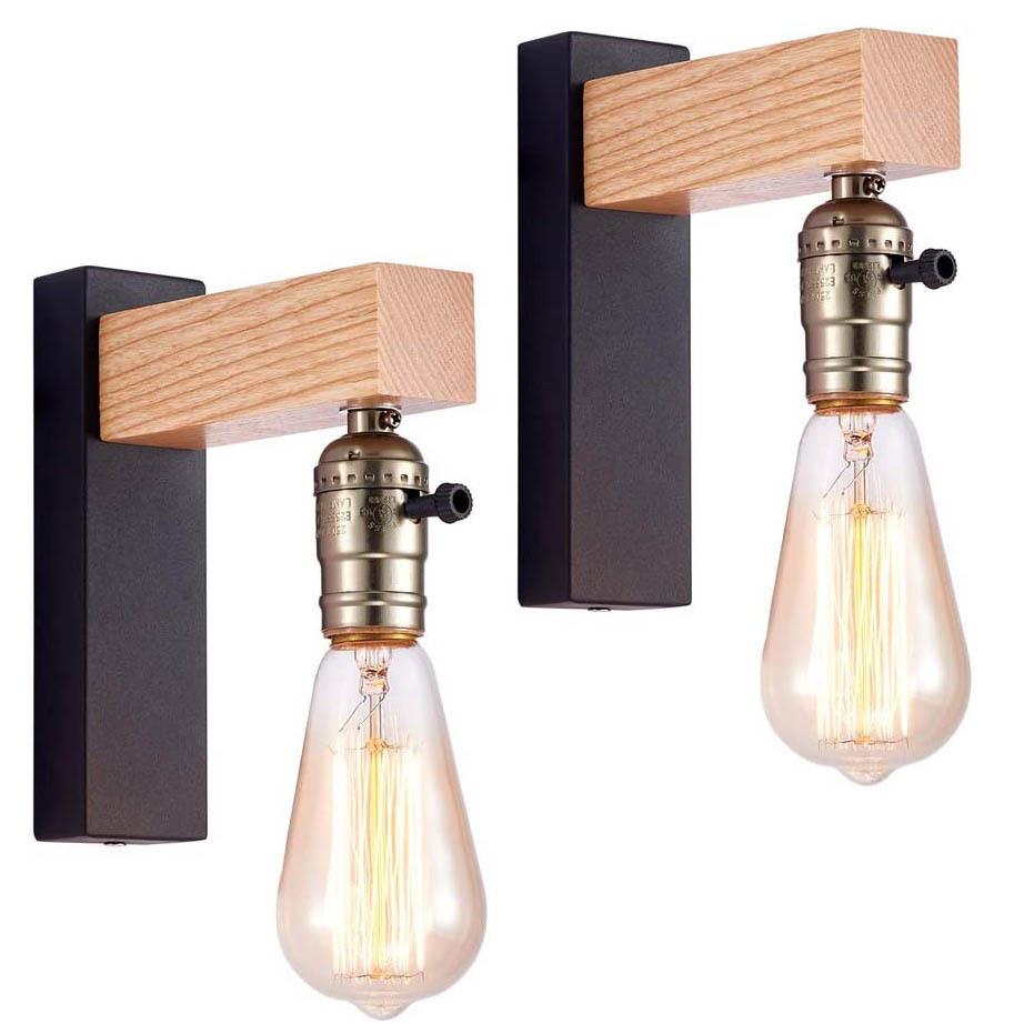 跨境新款美式木艺铁罩E27灯泡玄关过道卧室床头壁灯民宿工业风灯