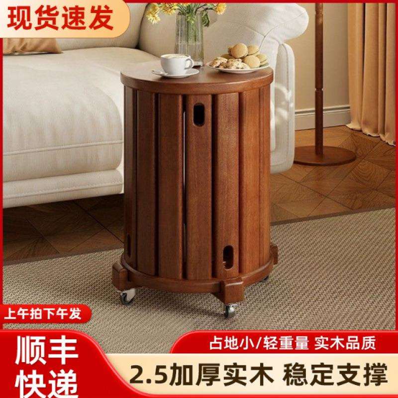 实木带轮叠叠乐圆凳子家用可叠放边几矮凳子吃饭凳子新中式餐桌凳