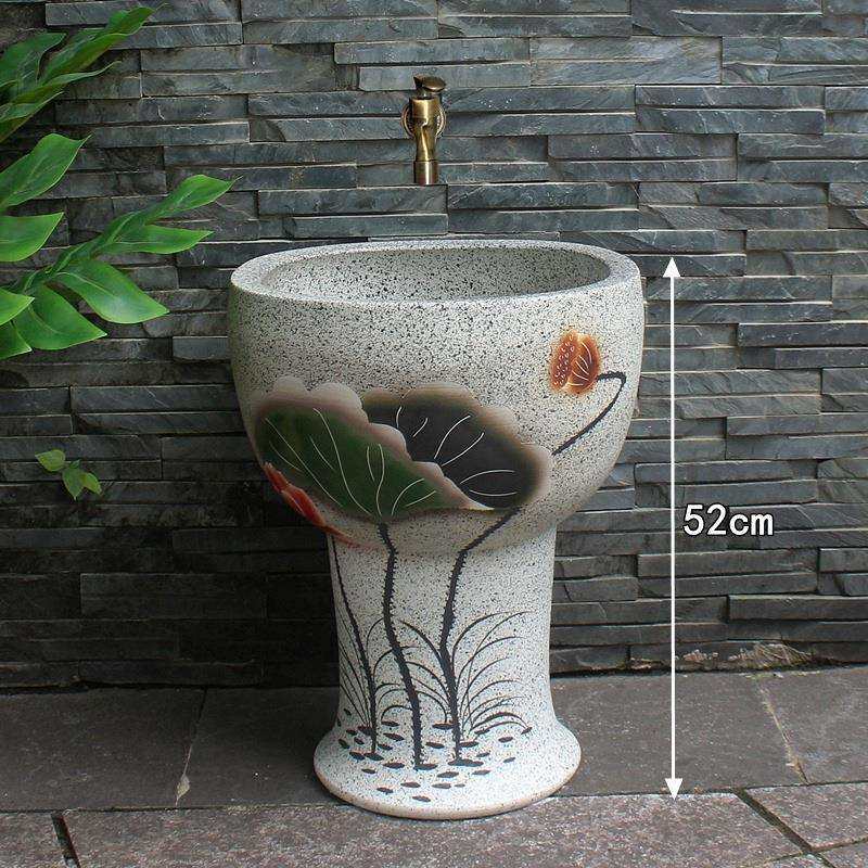 户外高脚拖把池一体家用陶瓷拖布池加高阳台墩布池大号拖地盆室L^