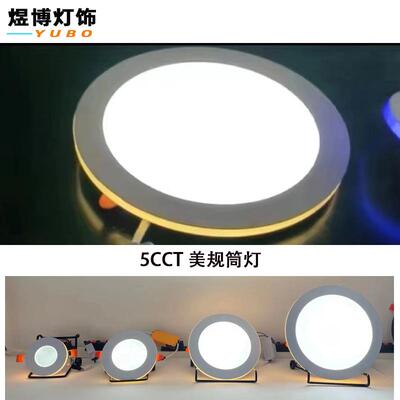新款美规5CCT筒灯三色可控硅调光带小夜灯12+4W双色面板灯
