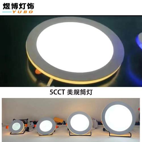 新款美规5CCT筒灯三色可控硅调光带小夜灯12+4W双色面板灯
