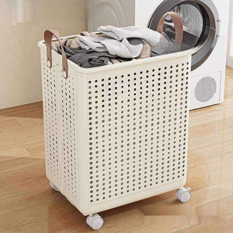家用浴室折叠衣服带轮脏衣篮脏衣篓脏阳台镂空收纳篮手提式多功能